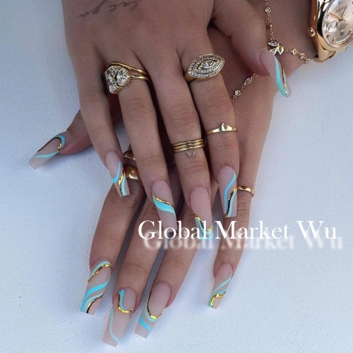 Luxury Press on Nails Long Fake Nails, Nude Glitter Press on Nails Matte Acrylic Nails for Women