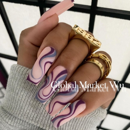 24PCS Extra Long Press on Nails Pink Ballerina False Nails Full Cover Artificial Candy Stripe Nails Art for Women Girls Party Salon