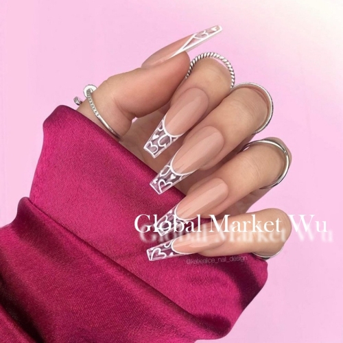 Pháp Ballerina Móng tay giả Matte Móng tay giả Nude Heart Liner Móng tay giả 24 chiếc Acrylic Báo chí về Mẹo làm móng nghệ thuật cho phụ nữ và trẻ em gái