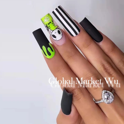 24Pcs Halloween False Nails Artificial Fake Fingernails Nail Tips Gothic Fake Nails for Nail Art Salon DIY Decoration…