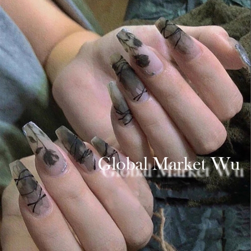 24Pcs Matte Press on Nails Extra Long Ballerina Fake Nails Black Full Cover Acrylic Nails for Women and Girls (with Glue)