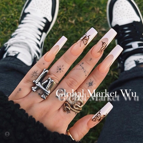 Extra Long Press on Nails French Fake Nails Acrylic Ballerina Full Cover False Nails for Women and Girls 24PCS