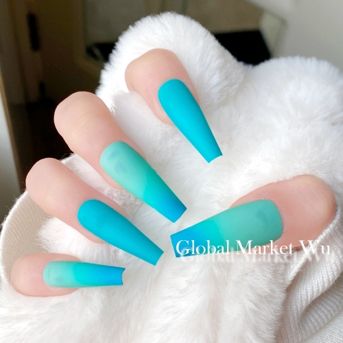 Matte Gradient False Nails Coffin Long Fake Nail Full Cover Chic Blue Fake Nails Ballerina Acrylic Press on Nails Daily Wear Party Gifts for Women and Girls 24Pcs