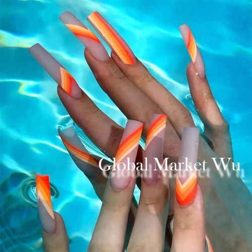 Extra Long Fake Nails Orange Press on Nails Matte Acrylic Nails Full Cover False Nails for Women and Girls24PCS