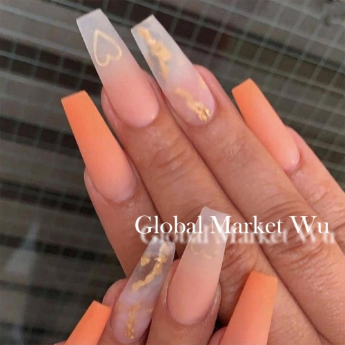 Long Press on Nails Matte Ballerina Fake Nails 24pcs False Nails with Designs Orange Gradient Acrylic Nails for Women and Girls