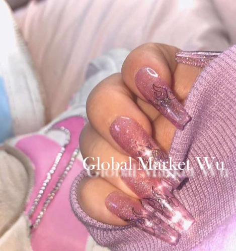 Glossy Pure Color Super Long Press on Removable Wear Fake Nails Ballerina Extra Long Art Manicure Full Cover Acrylic False Nails Tips for Girls and Women (Purple Flame)