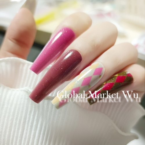 Press on Nails Long Glitter Ballerina Fake Nails Dark Red False Nails Acrylic Nails Full Cover Glue on Nails 24pcs