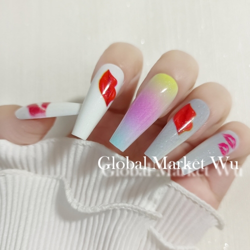 24pcs Fake Nails Grey Ombre Ballerina Long, White Glossy Press on Nail False Tips Artificial Finger Manicure for Women and Girls