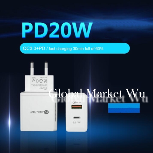 PD20W Quick Charger Appliance 20WPD+QC3.0 Quick charging head with Flash LED Light