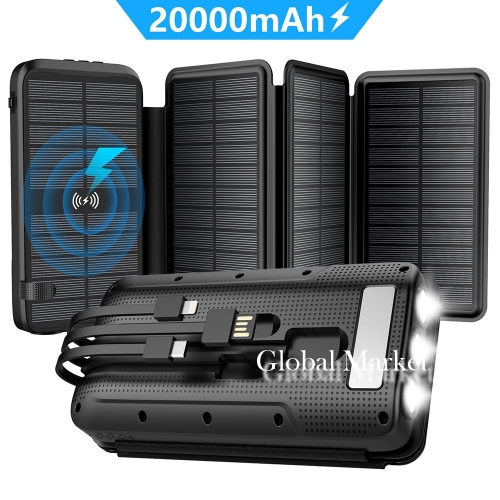 20000mAh Solar Energy Travel Portable Power Bank Outdoor Wireless Charger