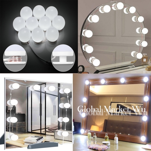 Make up Mirror Front Lamp 3 color Light Beautify Face Stepless Dimming Mirror Lamp 10 Bulbs