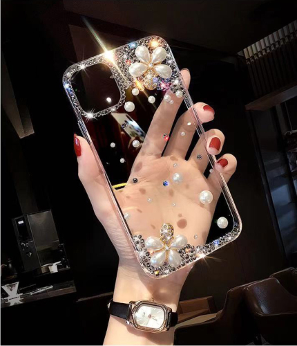 Luxury Diamond Pearl Flower Ornament Bling Bling Beautiful Phone Case Back Cover fit for iPhone12 iP11promax