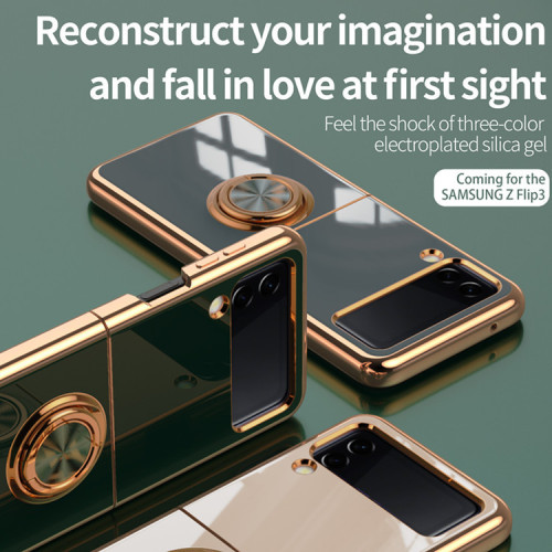 Samsung Galaxy Z Flip3 Electropated Mobile Phone Case TPU+metal ring Holder Magnetic Car Phone Stand