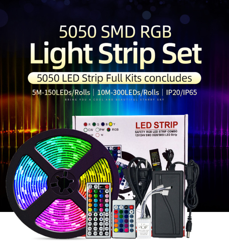 5050RGB colorful LED light with 24 44 key controller 12V low voltage