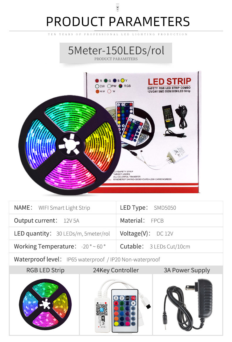 led lights with 5050RGB colorful smart wifi mobile phone APP voice control 30 lights set