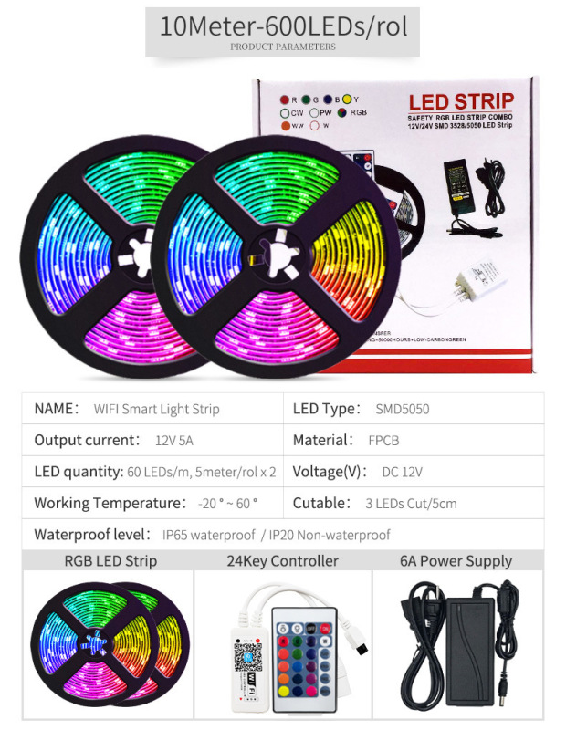 Smart wifi light with 5050RGB colorful light bar APP voice control 60 light set