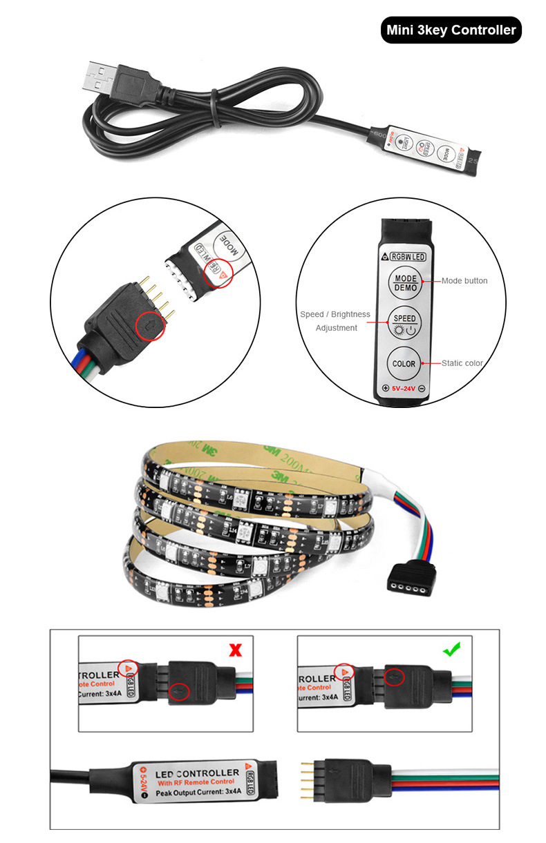 5050RGB lamp with USB5V colorful TV background decorative light bar 24 44 key remote control set