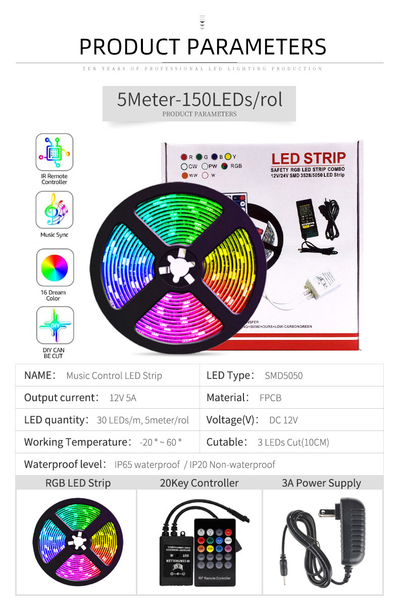 LED lights with 5050RGB intelligent voice control colorful music melody 30 lights set