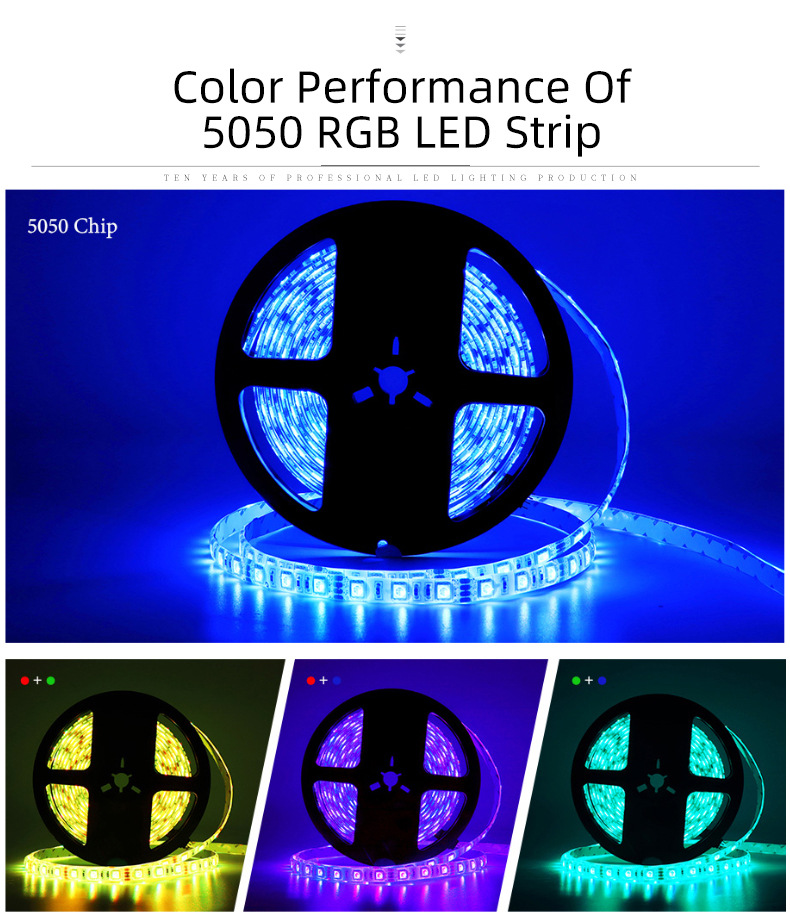 LED colorful atmosphere light with 5050RGB 12V low voltage 10m set