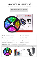 5050RGB colorful LED light with 24 44 key controller 12V low voltage