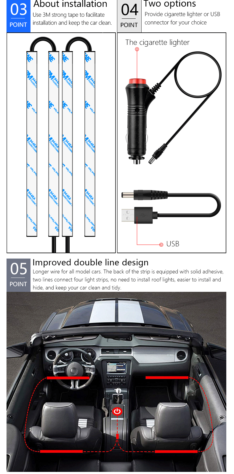 led light strip bluetooth usb car atmosphere light bar colorful RGB car music interior light