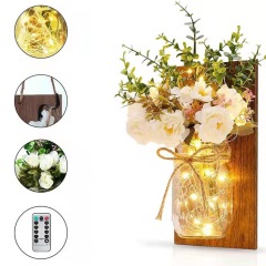 Remote control LED Mason bottle wall hanging Peony home decoration lamp