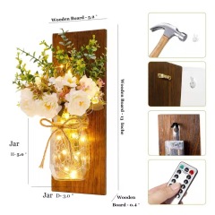 Remote control LED Mason bottle wall hanging Peony home decoration lamp