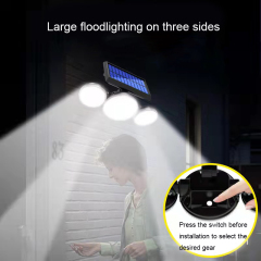 LED three-head rotatable solar wall lamp outdoor waterproof human induction garden street lamp