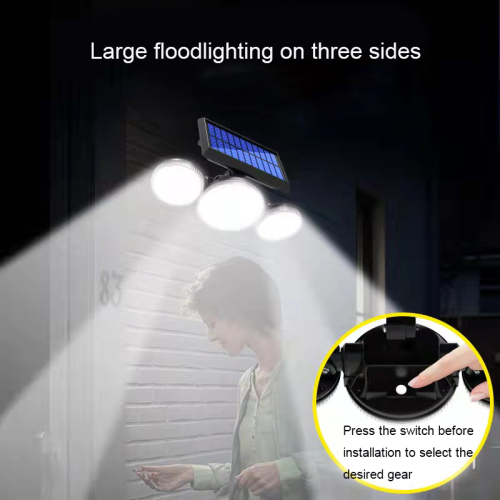 LED three-head rotatable solar wall lamp outdoor waterproof human induction garden street lamp