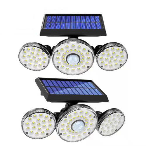 LED three-head rotatable solar wall lamp outdoor waterproof human induction garden street lamp
