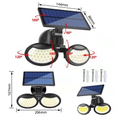 Human body induction double-head rotatable solar wall lamp home garden outdoor waterproof street lamp