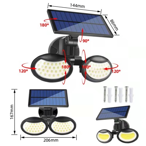 Human body induction double-head rotatable solar wall lamp home garden outdoor waterproof street lamp