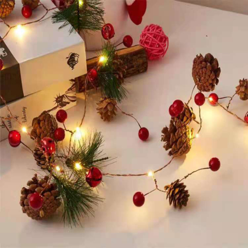 LED Pine Needle Copper Wire Light, 2 m 20 Christmas Pinecone Bell Lamp String, Little Red Fruit Festival Decoration