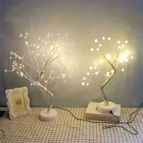 Pearl Copper Wire Tree Light, Removable Base Decorative Small Night Lamp, Available on Battery or USB