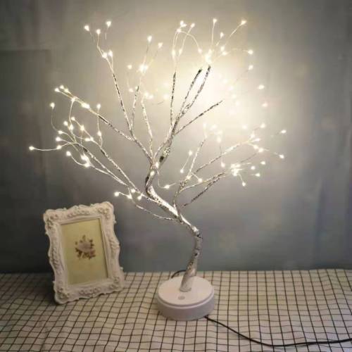 Pearl Copper Wire Tree Light, Removable Base Decorative Small Night Lamp, Available on Battery or USB