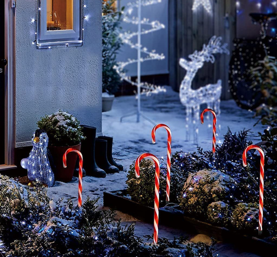 10 Christmas Candy Cane Pathway Lights Markers for Indoor and Outdoor