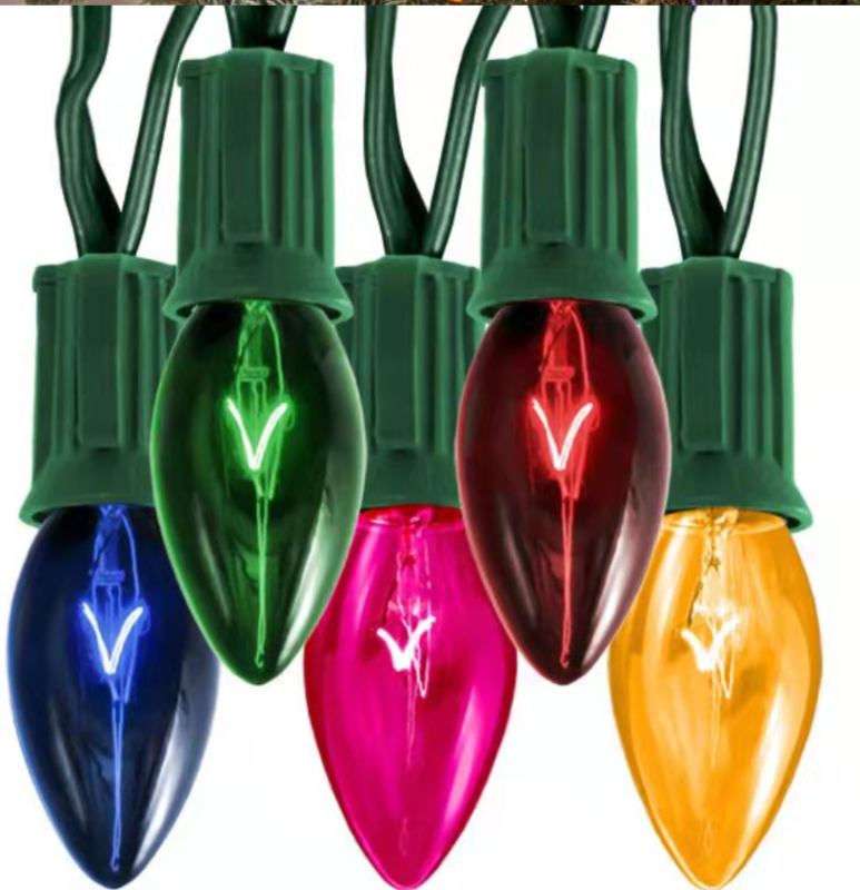 120v 7w C7 C9 Mardi Gras Lightbulbs Candelabra E17 E12 Twinkle LED Fancy Christmas Bulb C7 Colored Incandescent Christmas Light