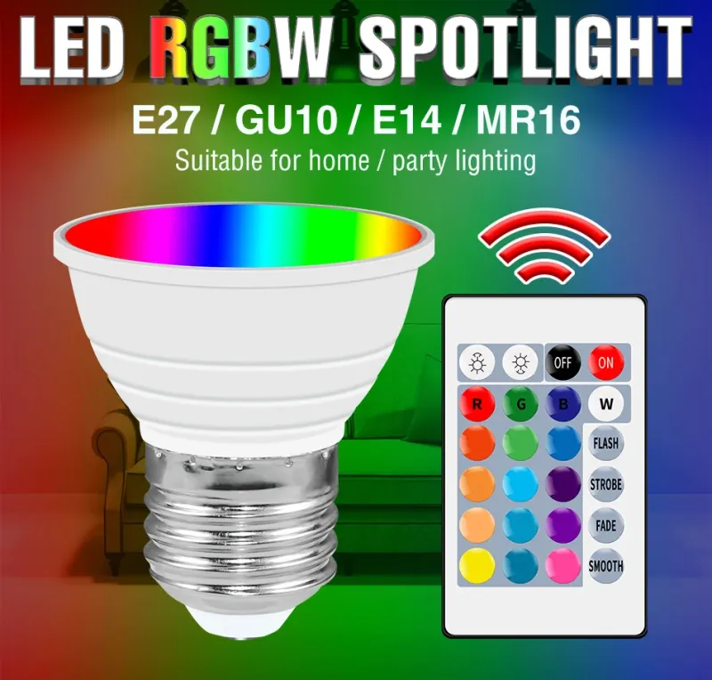 LED GU10 RGB Lamp 220V LED Smart Light Bulb MR16 Spotliight GU5.3 Bulb E27 Ampoule E14 Colorful Dimmable Bulb 15W Night Lighting