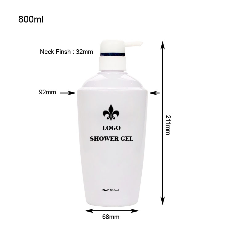 250ml 800ml White PET Plastic Pump Bottles for Shower Gel & Shampoo & Conditioner Packaging