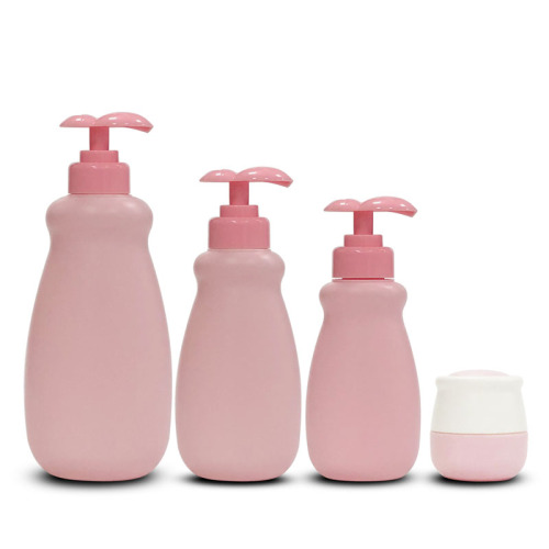 White &amp; Pink HDPE Plastic Lotion Bottle &amp; Cream Jar