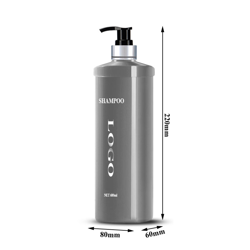 Empty 680ml 23oz Gray Plastic Shampoo Oval Bottle with Pump