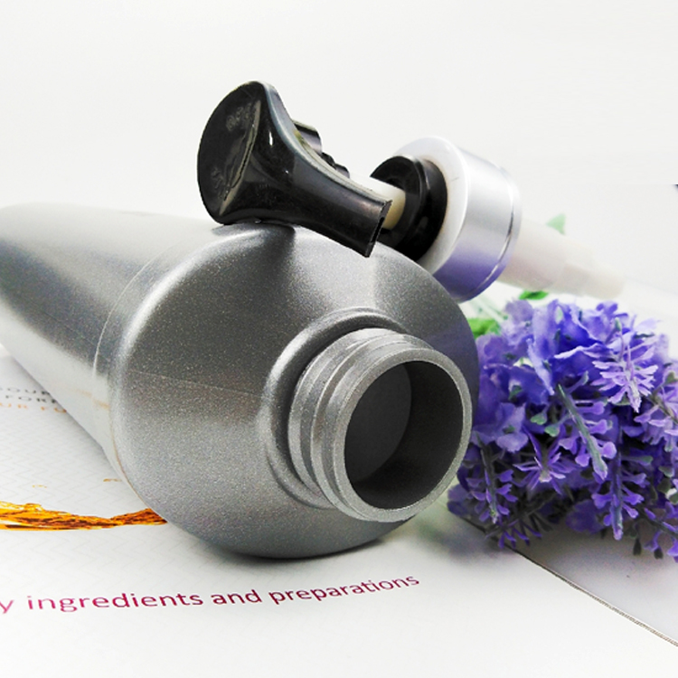 Empty 680ml 23oz Gray Plastic Shampoo Oval Bottle with Pump