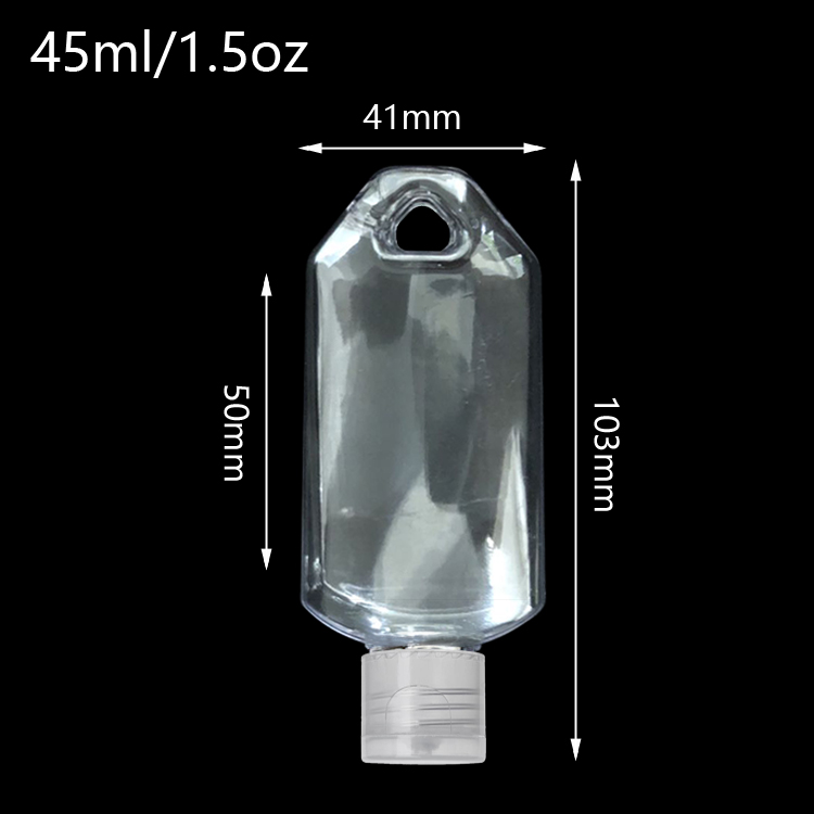 45ml 1.5oz Clear PET Plastic Hang Keychain Squeeze Bottle with Flip Top Cap for Liquid Soap