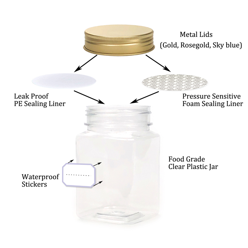 350ml 12oz Clear PET Plastic Square Jar,Body Cream