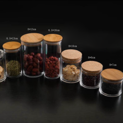 Clear Acrylic Plastic Round Storage Jar with Bamboo Lid