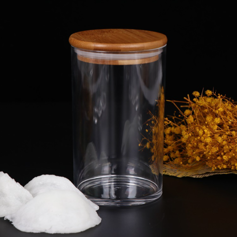 Clear Acrylic Plastic Round Storage Jar with Bamboo Lid