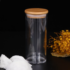 Clear Acrylic Plastic Round Storage Jar with Bamboo Lid