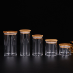Clear Acrylic Plastic Round Storage Jar with Bamboo Lid