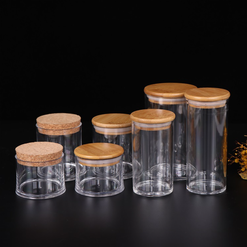 Clear Acrylic Plastic Round Storage Jar with Bamboo Lid