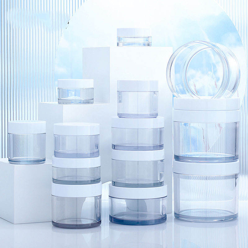 Hot Sale pet plastic jar with aluminum lid Round Plastic with Black Lids amber plastic jars